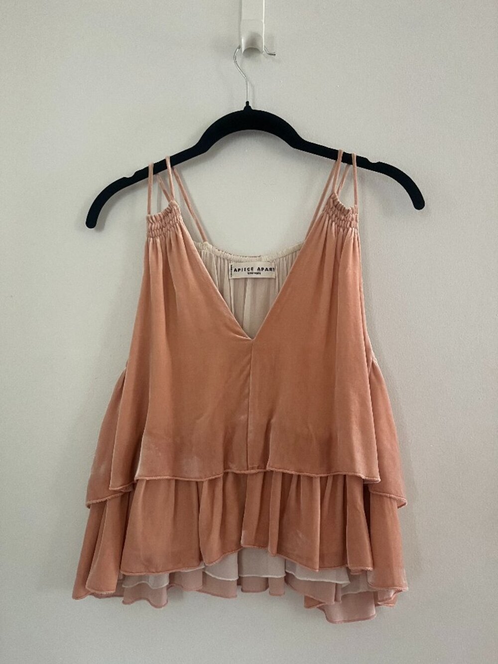 Apiece Apart Blush Pink Velvet Tiered Camisole Top | Made in USA | Romantic Boho